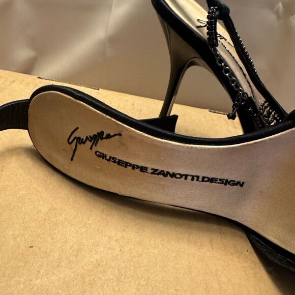 Rare Y2K Giuseppe Zanotti Vicini Black Satin Rhinestone Ankle Strap Heels Italy - Picture 8 of 15